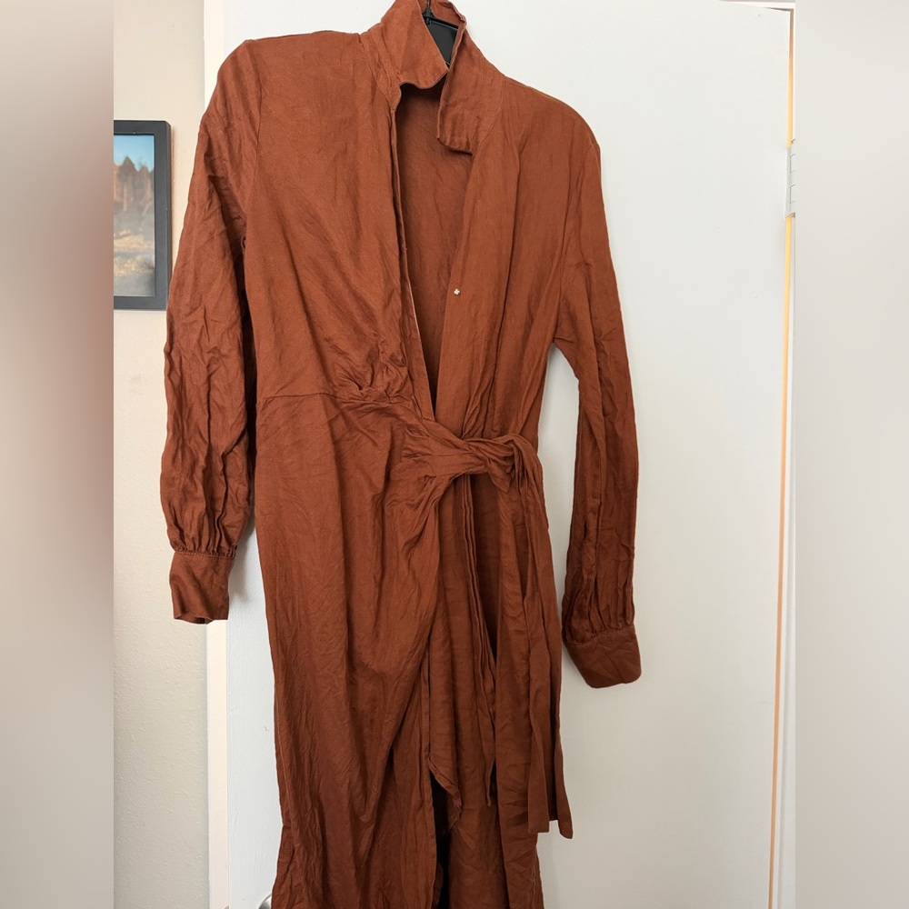 Brown tie midi dress